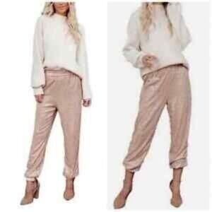 NWT By Anthropologie Womens Size S Metallic Jogger Pants Elastic Waist Pink Rose